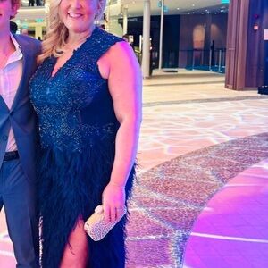 Elegant Navy Blue Lace Dress